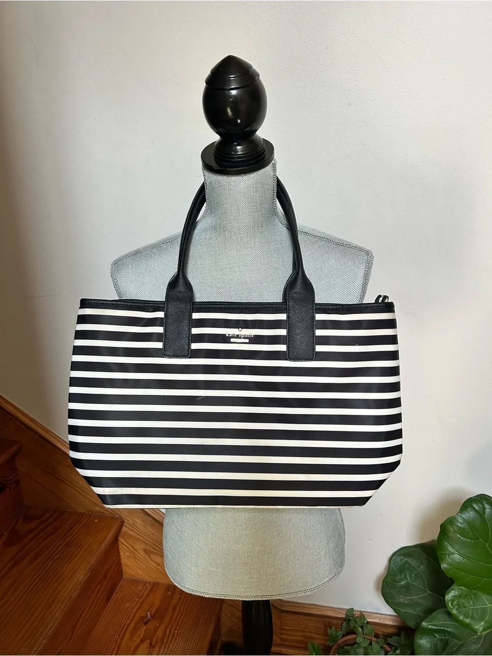 kate spade Black and White Striped Canvas quiet luxury Tote